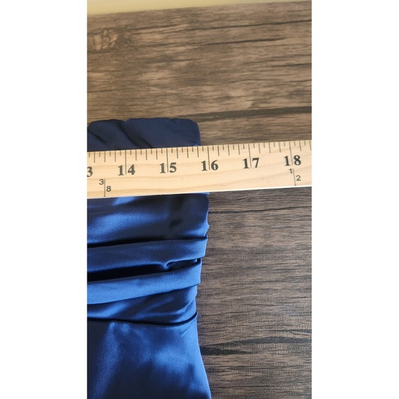 Lulus Dark Blue Satin Strapless Pleated Bust Maxi Gown Dress Medium NWT - Picture 9 of 9